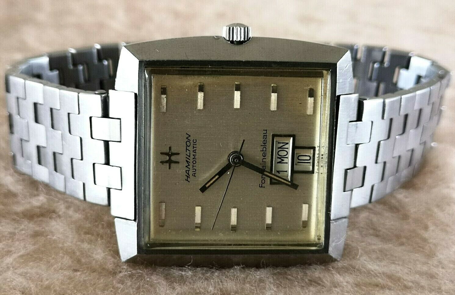 HAMILTON FONTAINEBLEAU Square All Stainless Steel DAY & DATE 35mm