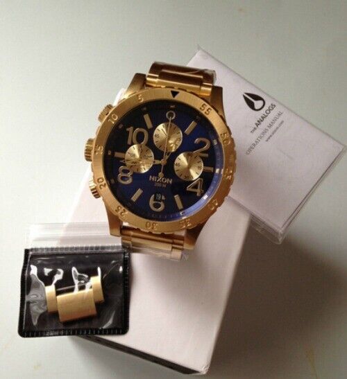 genuine New NIXON Watch 48-20 CHRONO Gold Blue Sunray