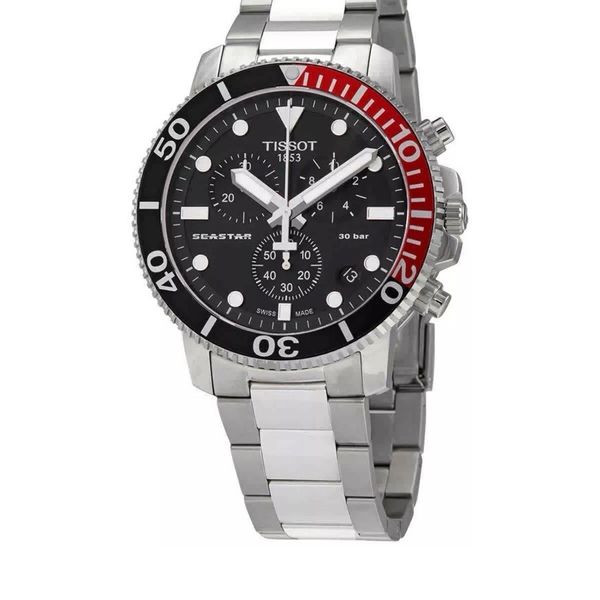 Tissot Seastar 1000 Chronograph Black Dial Orange Rubber Strap Watch For Men - T120.417.17.051.01