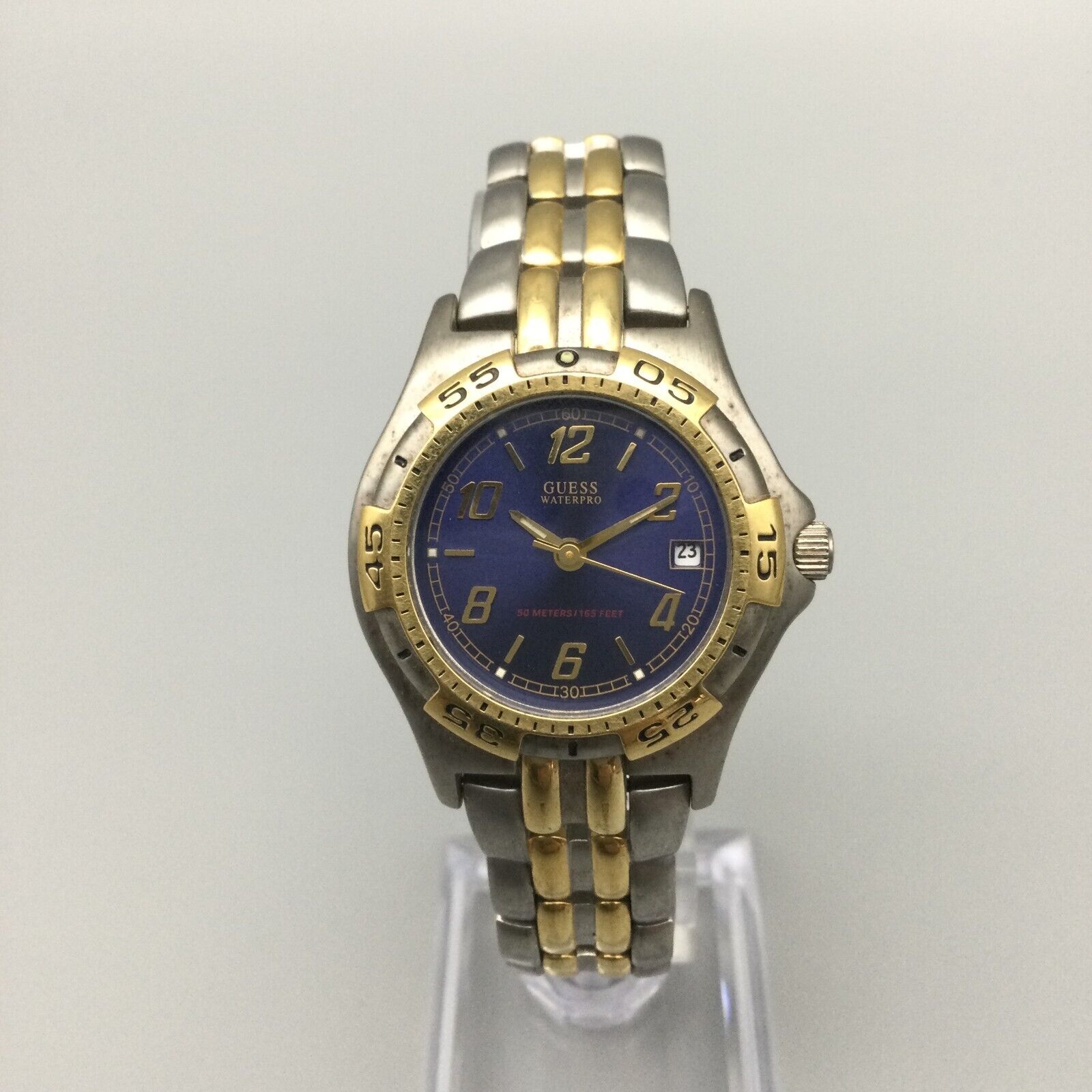 Vintage Guess Waterpro Watch Women Gold Silver Tone Date 50M New 