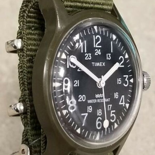 Vintage Timex Military Watch 24 HR MacGyver / Camper Field Dark Green ...