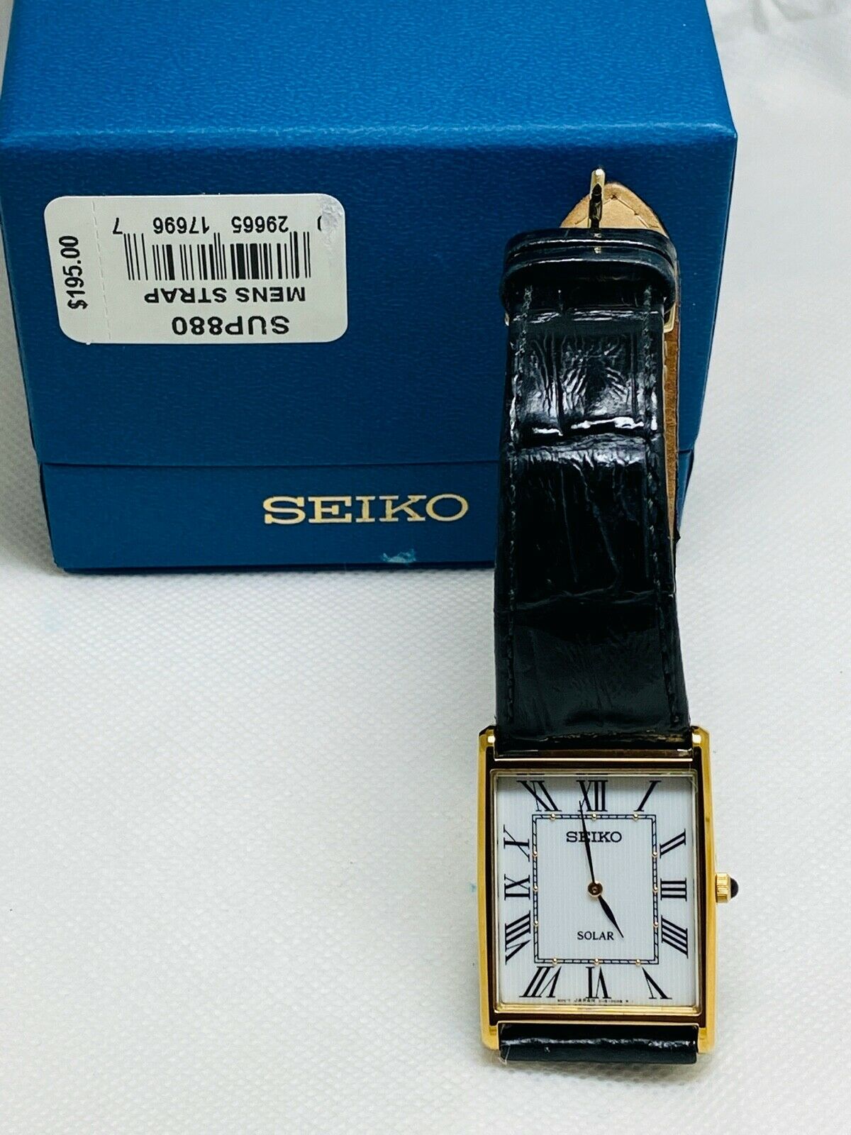 SEIKO SUP880 Quartz Solar Watch Cal. V115 Rectangular White Dial