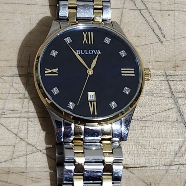 GENUINE BULOVA MENS WATCH 98D130 CLASSIC DIAMOND QUARTZ BLUE DIAL TWO ...