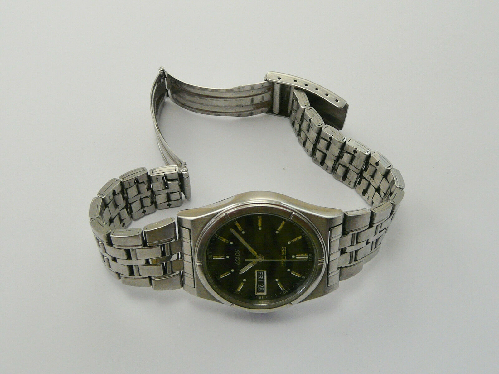VINTAGE 1990s SEIKO SQ 100 7N43-8200 GENTS S/S QUARTZ WATCH VGC 