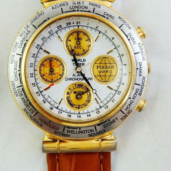 Pulsar by Seiko Alarm Chronograph World Timer Quartz Vintage Mens Watch N94J6A2 WatchCharts