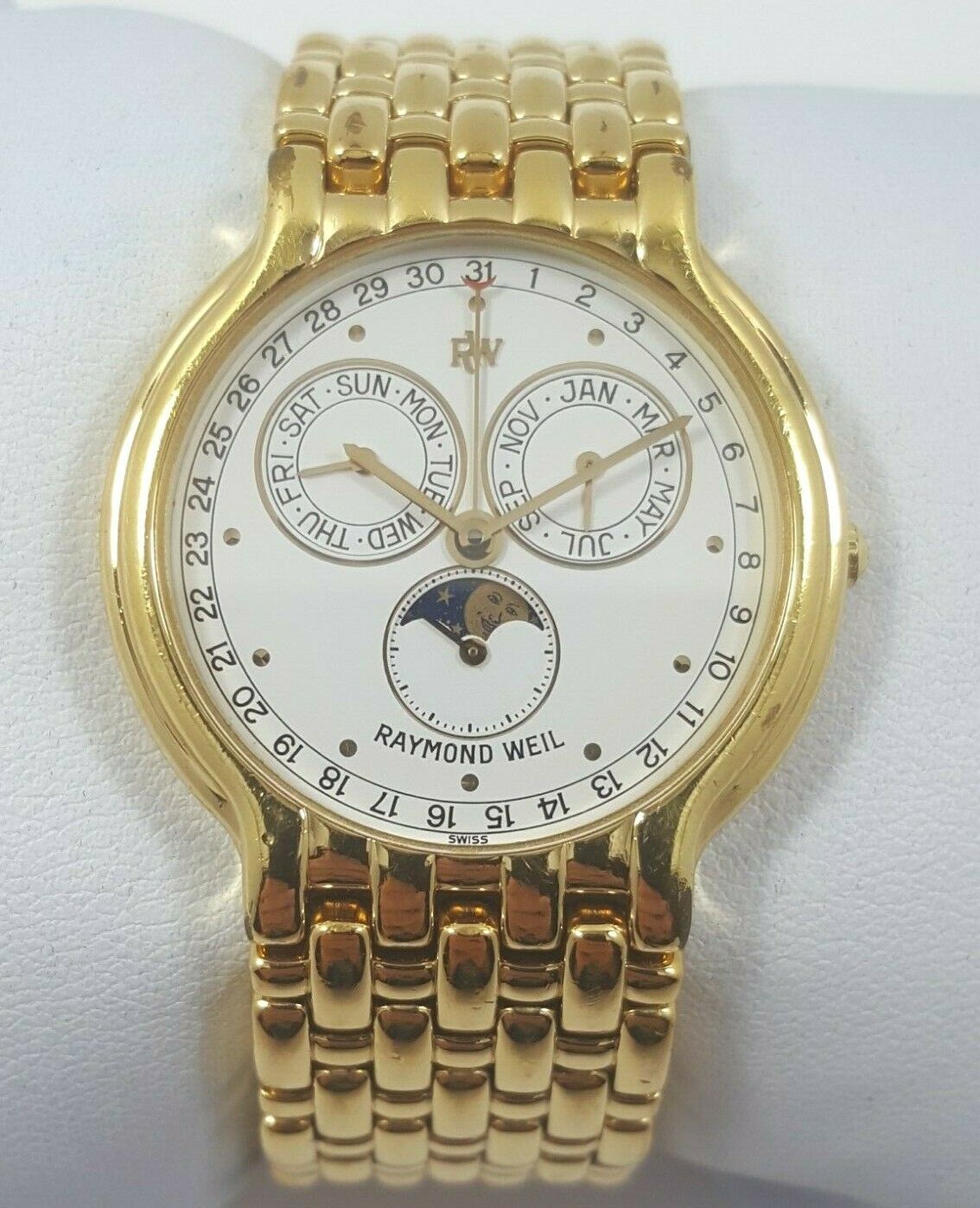 Raymond Weil Moonphase 18k Gold Quartz White Dial Gold Tone Ladies