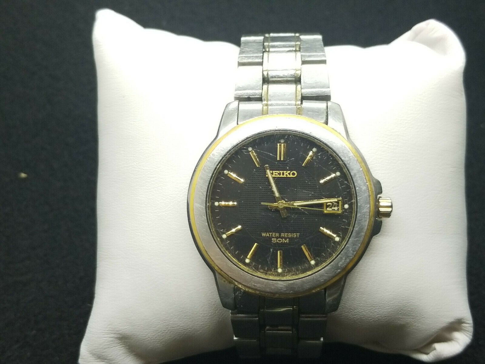 Vintage Seiko V742 8119 Men s Two Tone Stainless Steel Black