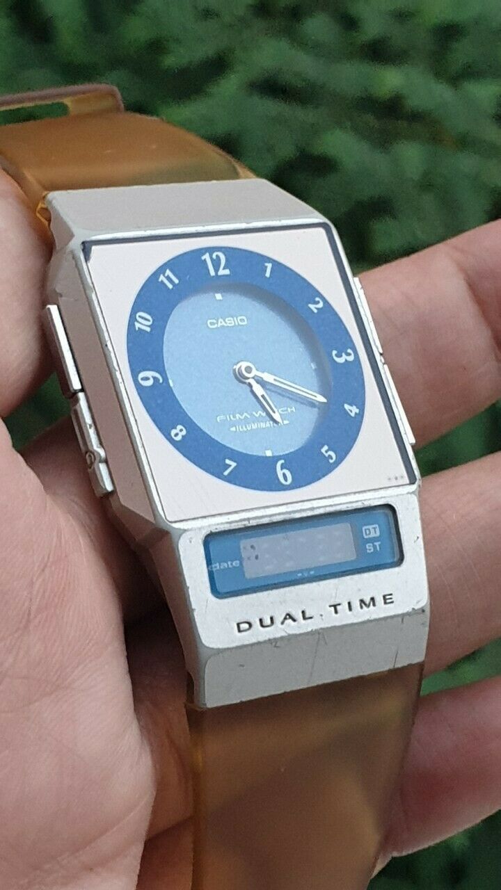 Vintage Casio FS-01 Module 2321 Dual Time Film Watch Rare Blue