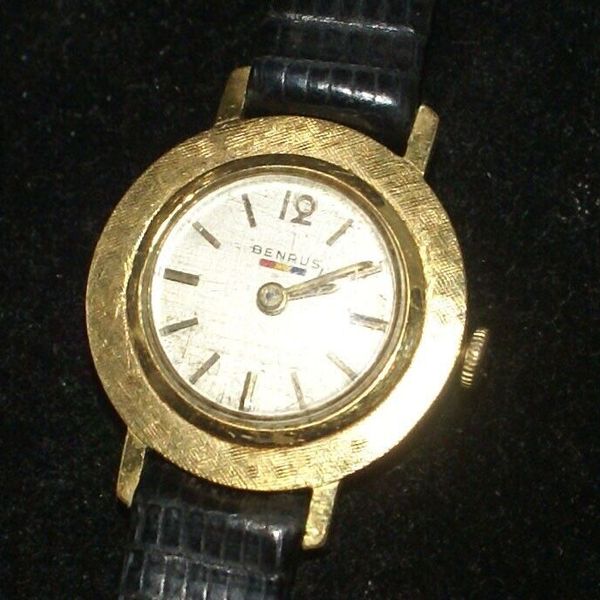 VINTAGE BENRUS LADIES WATCH - 20 MICRON GOLD WITH RENAUD STRAP ...