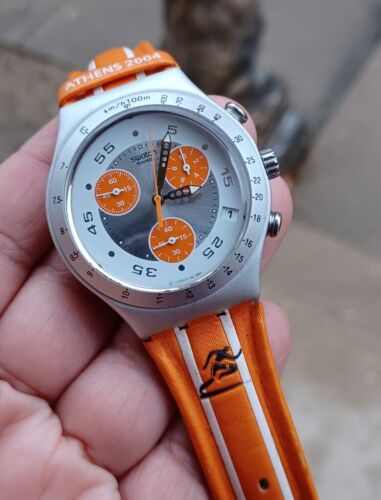 SWATCH ORANGE COLOR PLASTIC BAND MEN'S CHRONOGRAPH WATCH 9