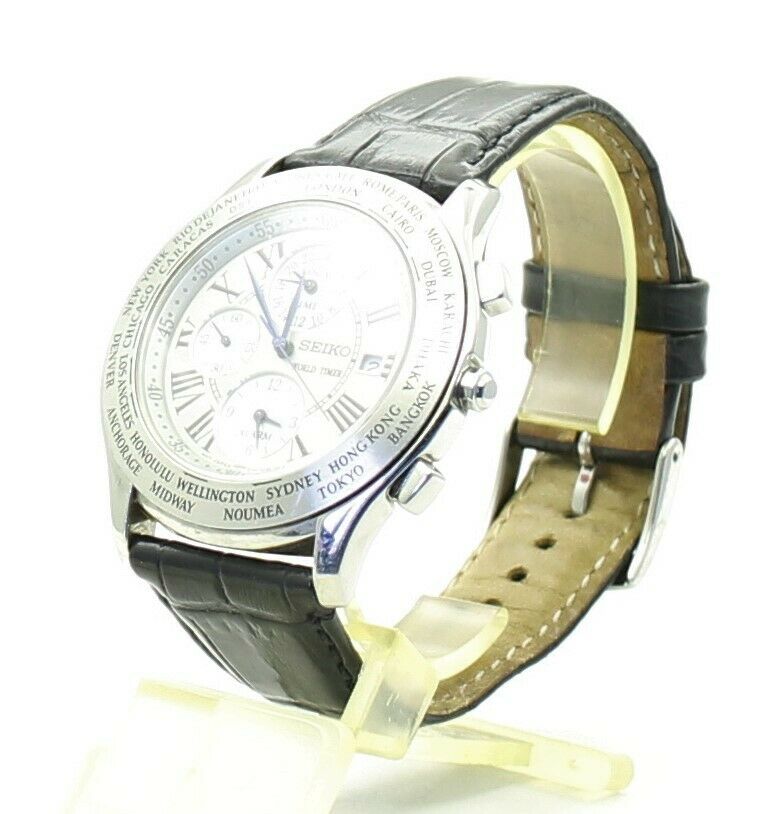 RARE SEIKO WORLD TIMER Quartz WATCH 5T82-0AB0 Japan - Excellent