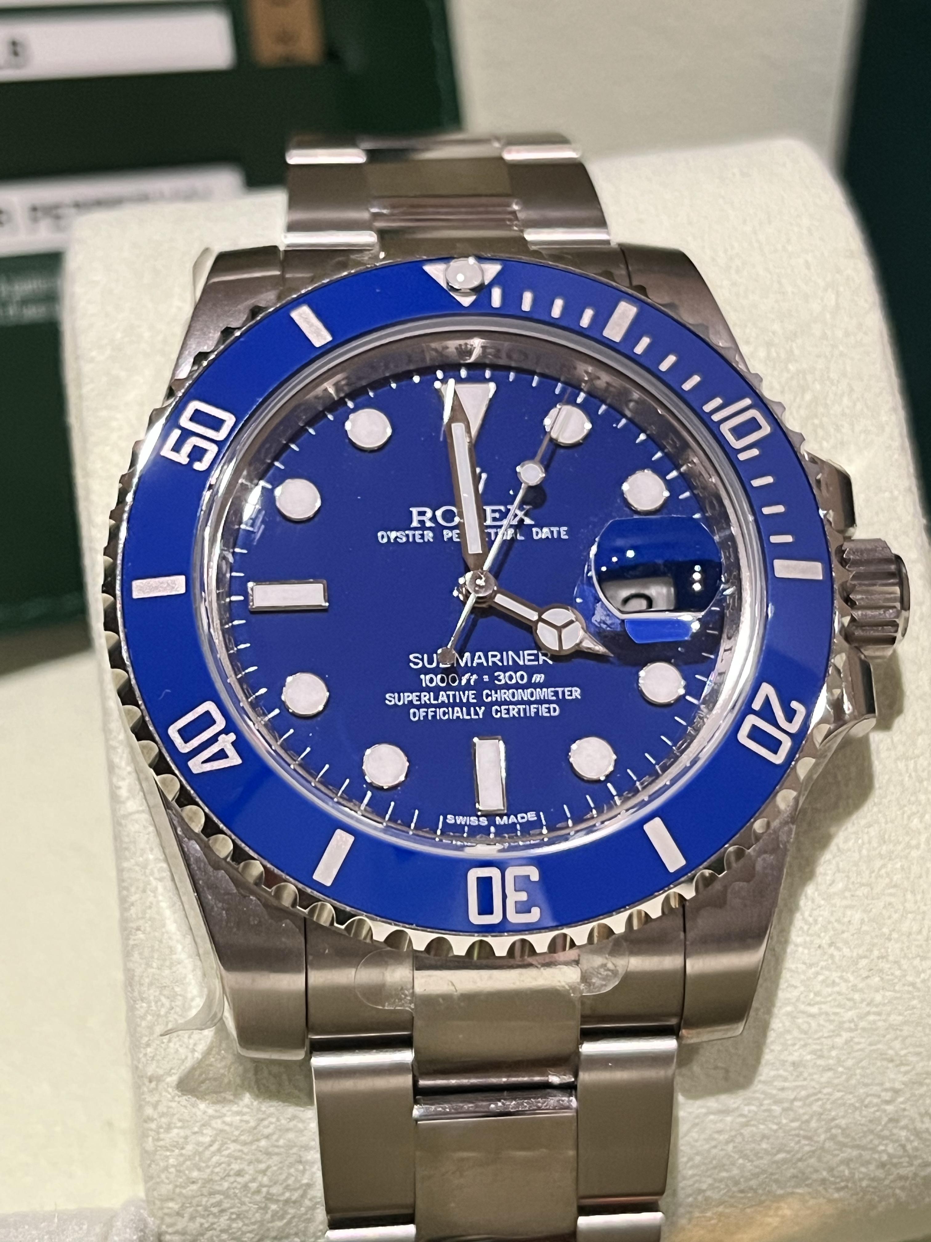 FS LBNIB Rolex Submariner 116619 White Gold Blue Smurf