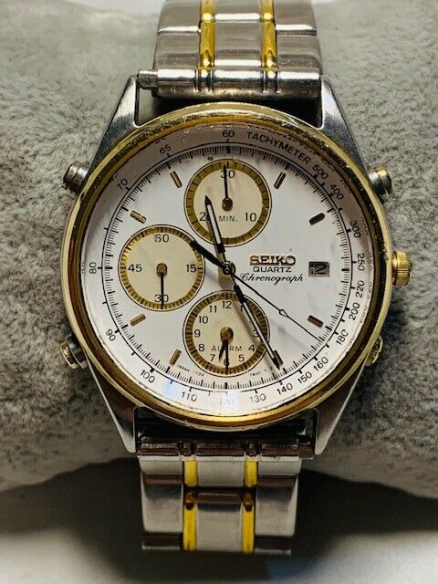 Vintage Men s Seiko Chronograph Quartz 7T32 7A49 Two Tone Watch