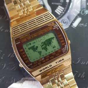 Vintage Seiko World Time A239-5020 Gold Japan Digital Watch