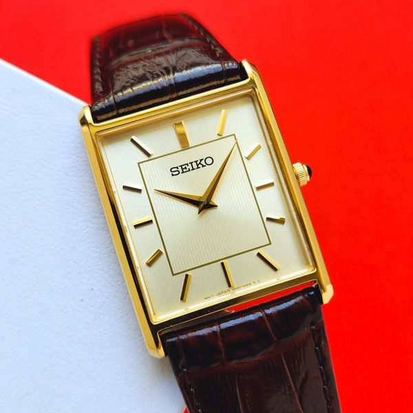 Seiko Tank Watch Brown Leather Band With Box & Card 4N30-00G0 28mm
