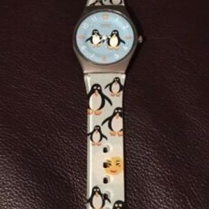 Swatch Watch Collectable COLD NOSESOLD (Penguins) Swatch Watch Penguin Band Light Blue Face With Two Penguins  main image 2