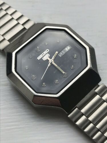 Vintage Seiko 5 Automatic 6309 527A Rare Octagon Black Dial Day