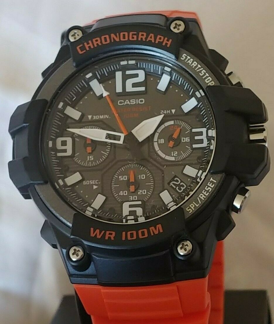 Casio Men's Chronograph Quartz 100m Black/Orange Resin Watch