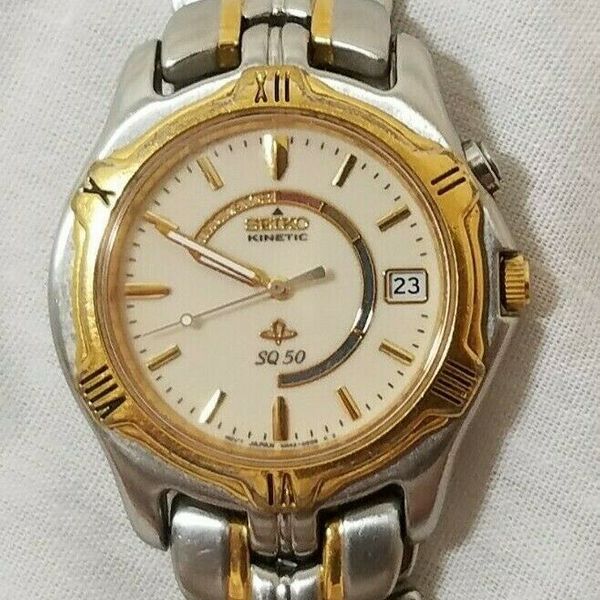 Seiko Kinetic SQ 50 Automatic 5M42-0070 Stainless/Gold Tone Mens