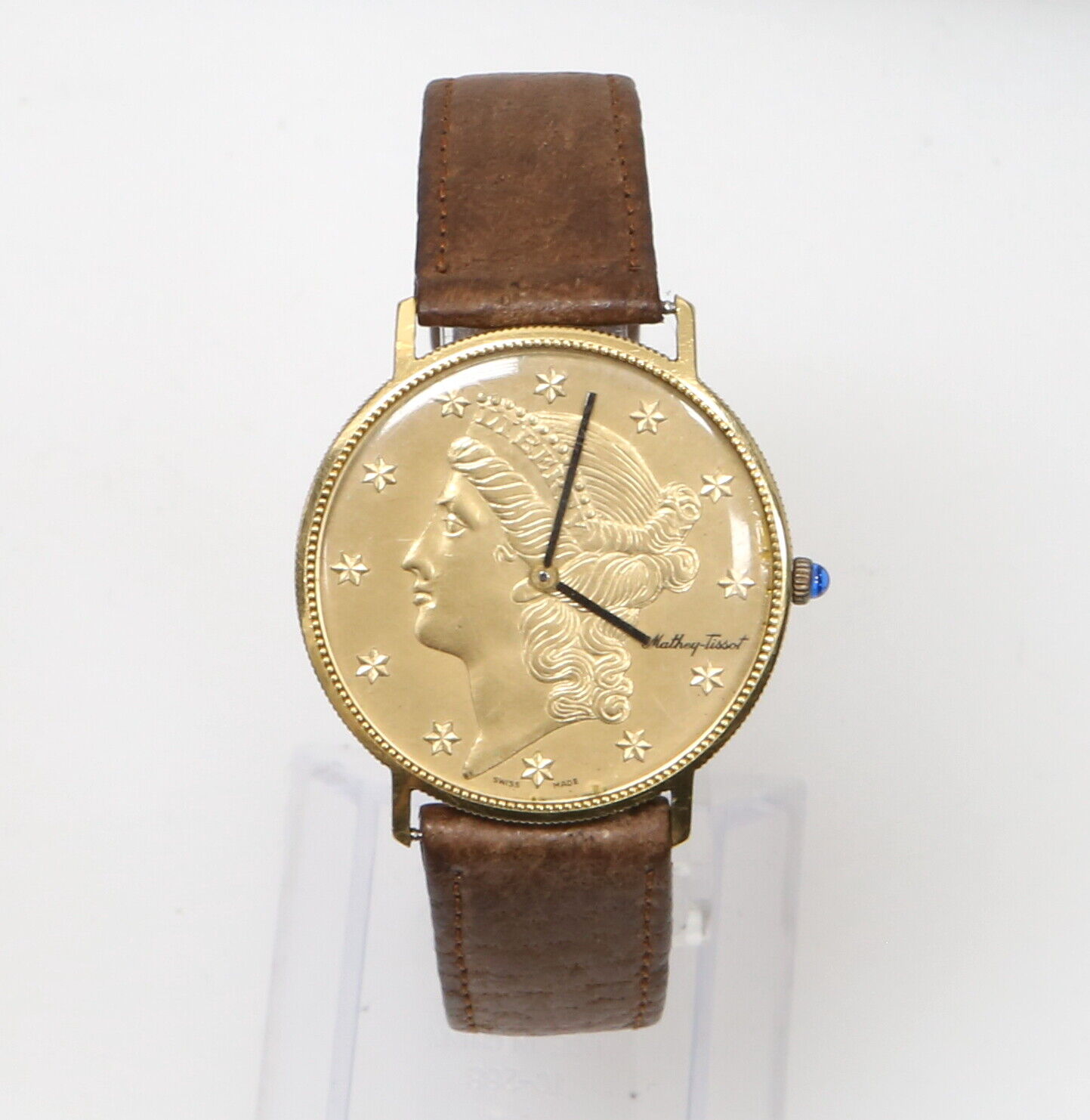 Vintage 18k Gold Mathey-Tissot Liberty Coin Watch 34mm Manual Wind