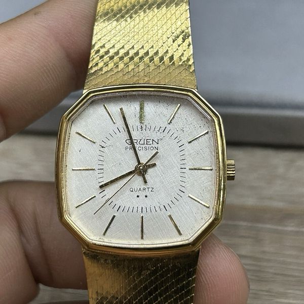 Montre Bracelet Femme Gruen - Mouvement ETA Quartz - Cadran Blanc, Boîtier Doré Acier - Occasion TB