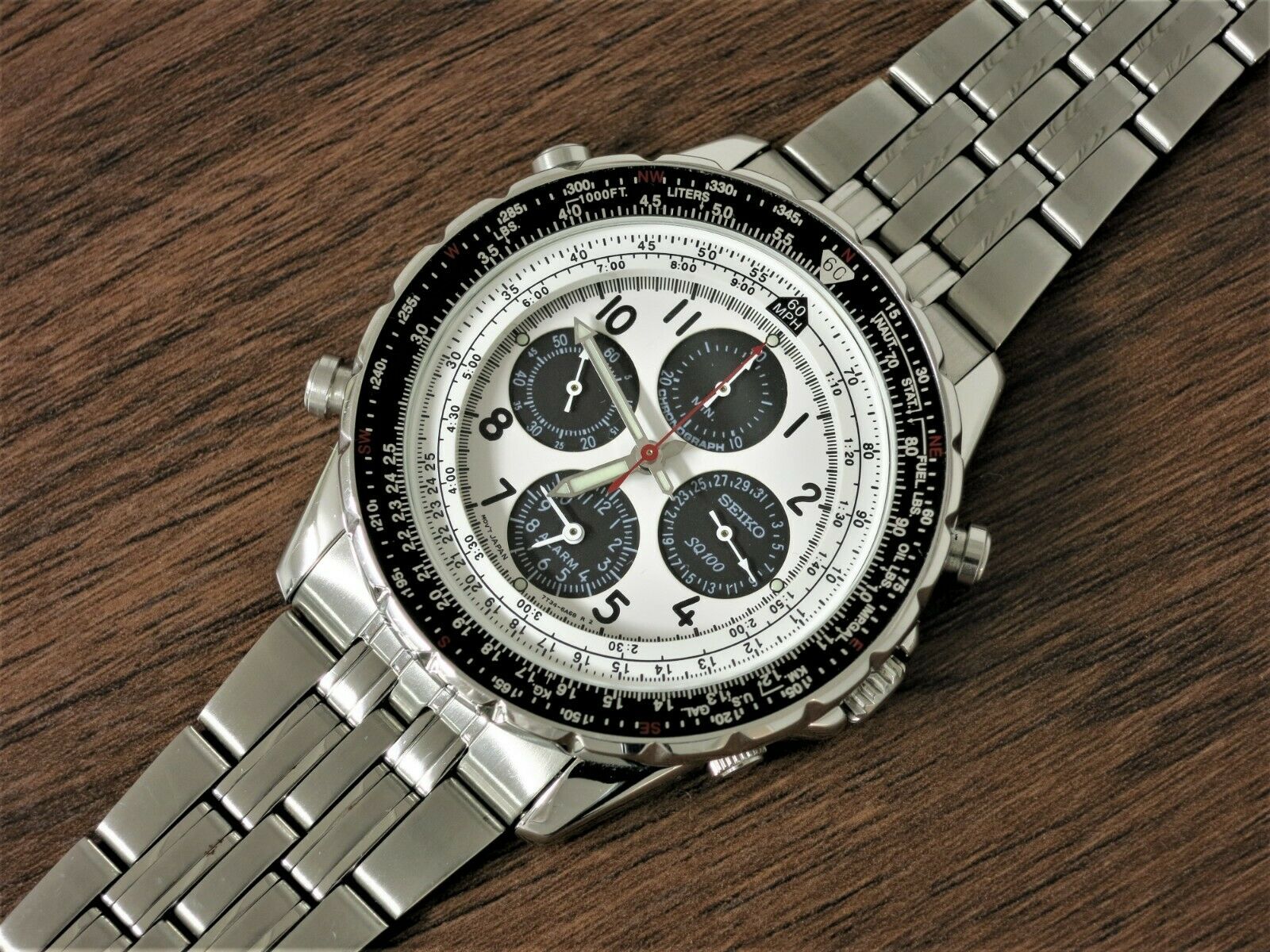 Seiko FlightMaster 7T34 6B00 White Panda Chronograph Pilot Watch