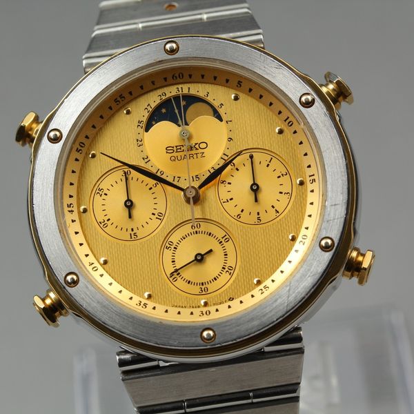 Vintage 1985 [Near MINT] Seiko Chronograph 7A48-7010 Moon Phase Qz Men ...