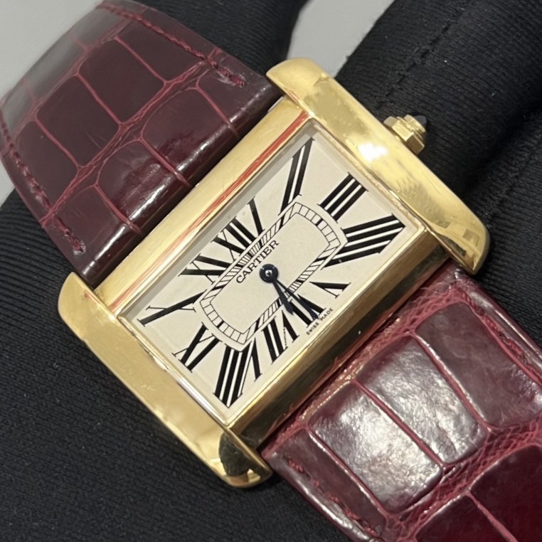 BOX CERT CARTIER 18K YELLOW GOLD LADIES DIVAN XL QUARTZ 38mm