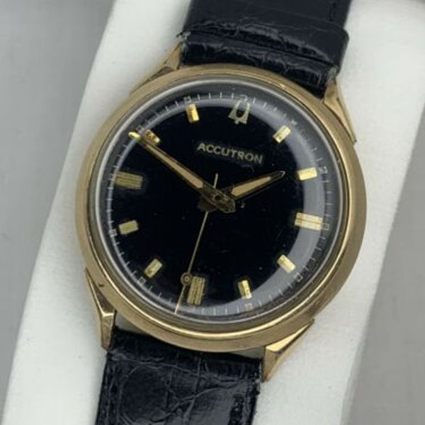 Vintage 1966 Mens Bulova Accutron 214 10k Gold Filled Wristwatch Black Dial Pr Watchcharts 6604