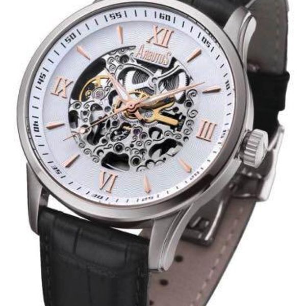 Arbutus AR613 Automatic Silver Stainless Steel Watch Black Leather ...