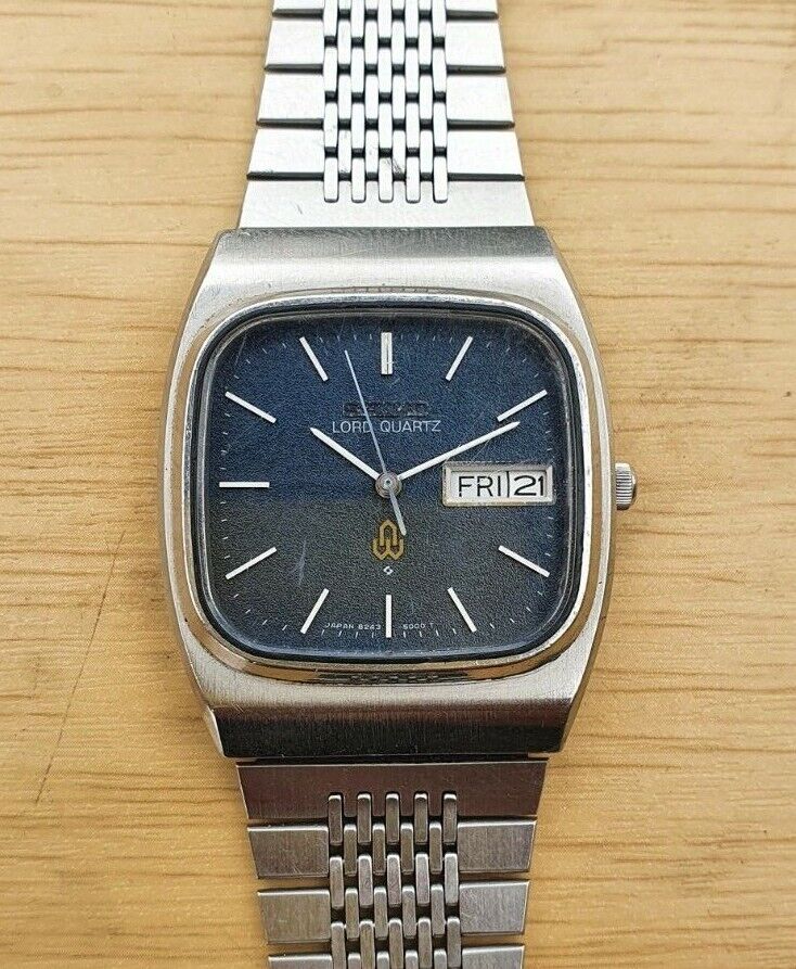 Seiko Lord Quartz 8243-5000 Day-Date Blue Dial Vintage Men's Watch