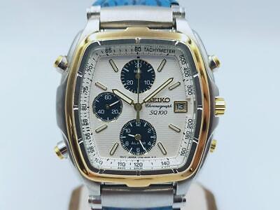 Auth N.O.S Seiko SQ100 Quartz Alarm Chronograph Square Vintage