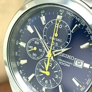 Seiko Men's Watch 7T92-0PP0 Quartz Chronograph Blue Dial Yellow Sub Hands  43mm | WatchCharts