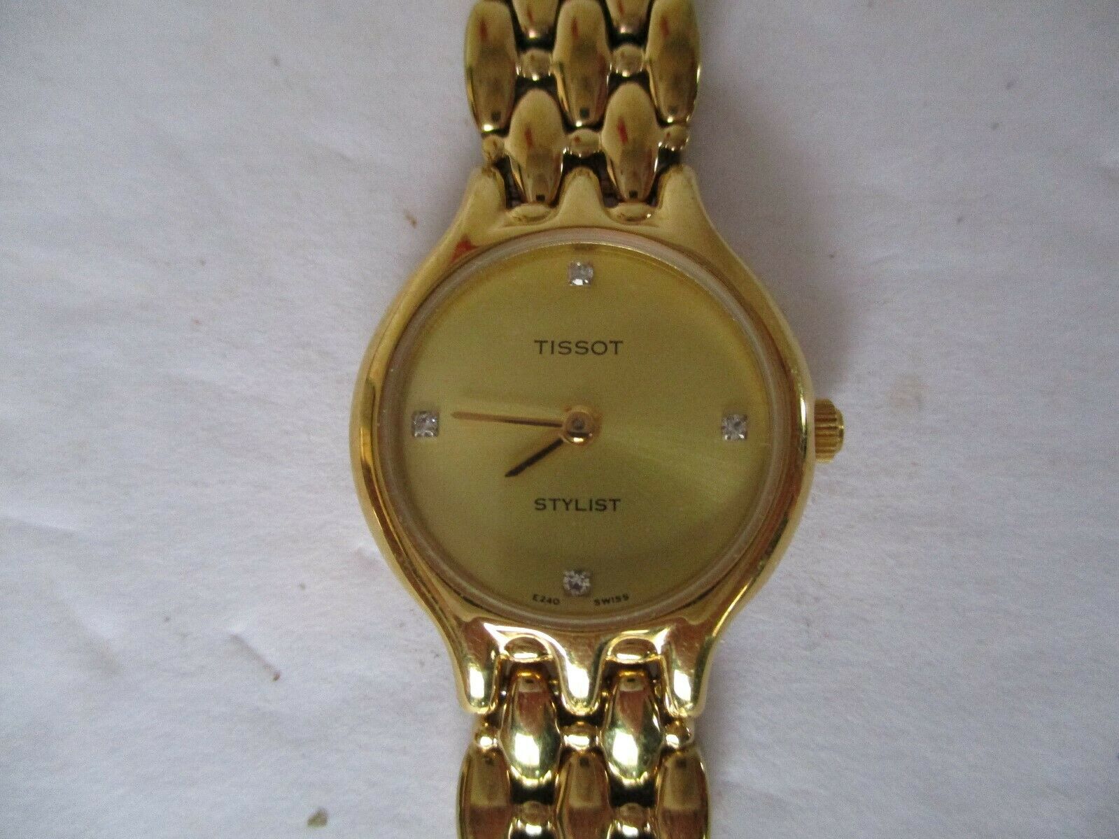 Tissot Stylist Swiss Ladies Gold Diamond Watch E240 Linked Band