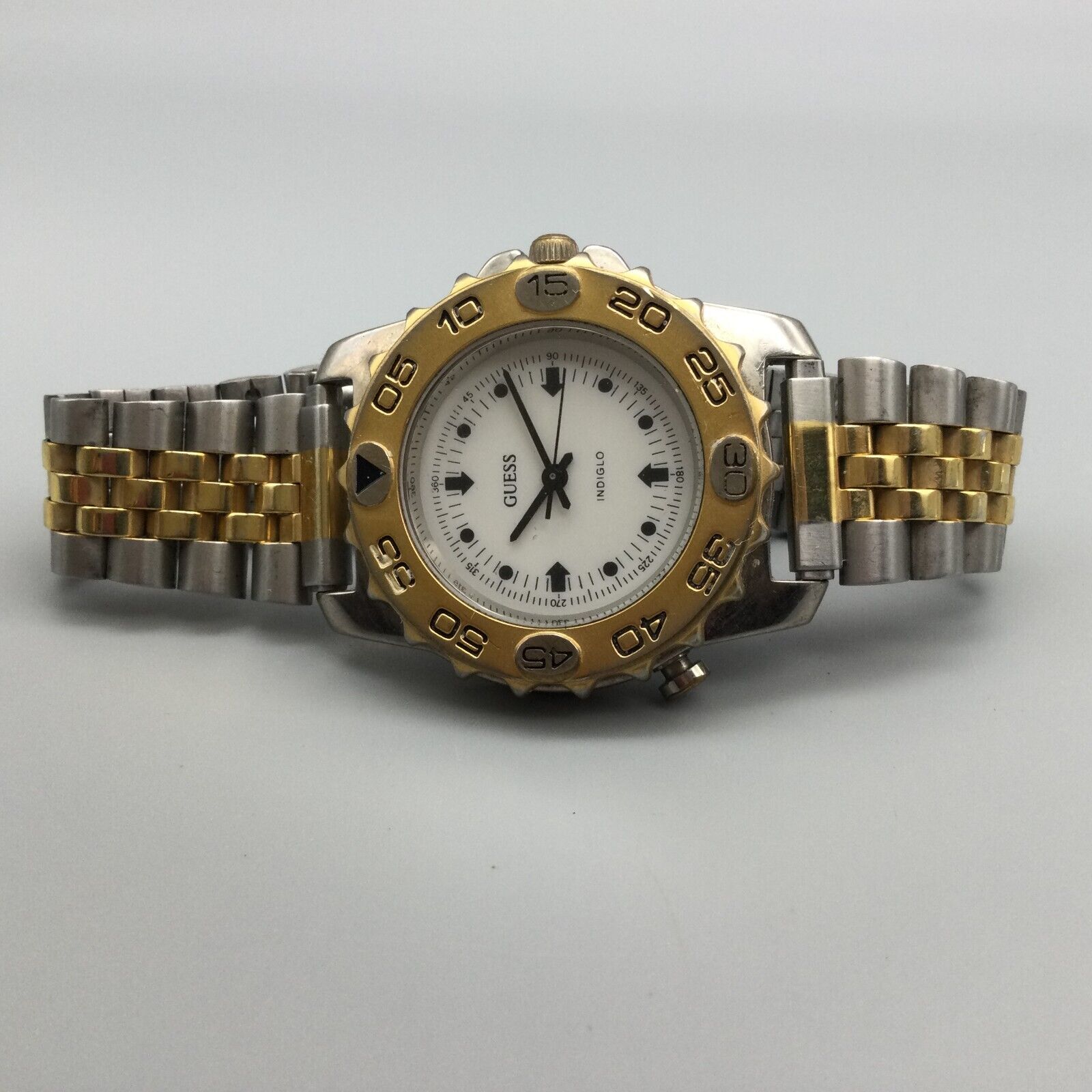 Vintage Guess Watch Men 37mm Silver Gold Two Tone 1995 Logo