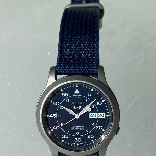 Seiko 5 Blue Men's Automatic Field Watch SNK807 EXTRA Barton Leather Nato WatchCharts
