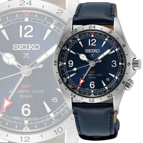 Seiko Prospex SPB377J1 Alpinist Blue Dial GMT Leather 200m