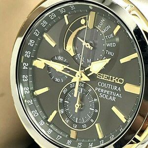 Seiko SSC376 Men's Coutura Solar Perpetual Chronograph 2-Tone Watch BROKEN  CLASP | WatchCharts
