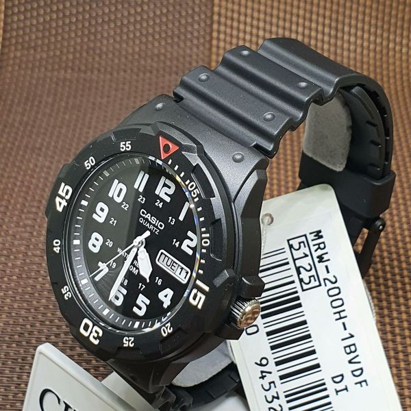Casio Mens Day Date Orange Number & Black Rubber Strap Watch - MRW-200H-4BVDF