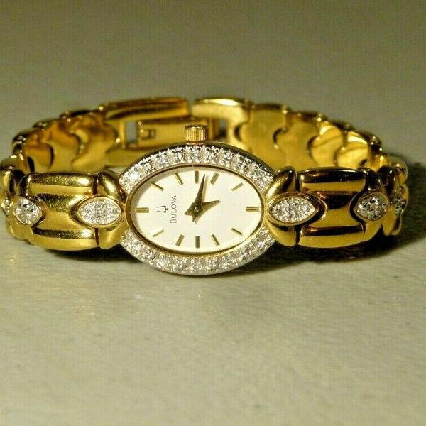 WOMENS BULOVA DIAMOND GOLD TONE BRACELET QUARTZ WATCH C869536 ...