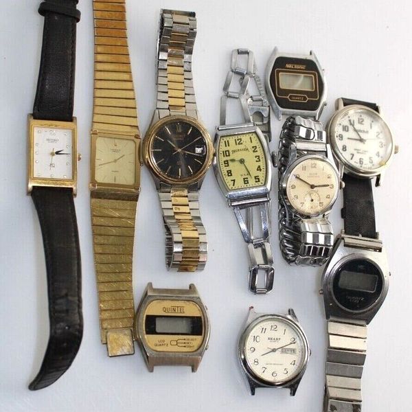 Repair 10 Vintage Mens Watch Lot Seiko Lassale Miyoko NSC Elgin ...