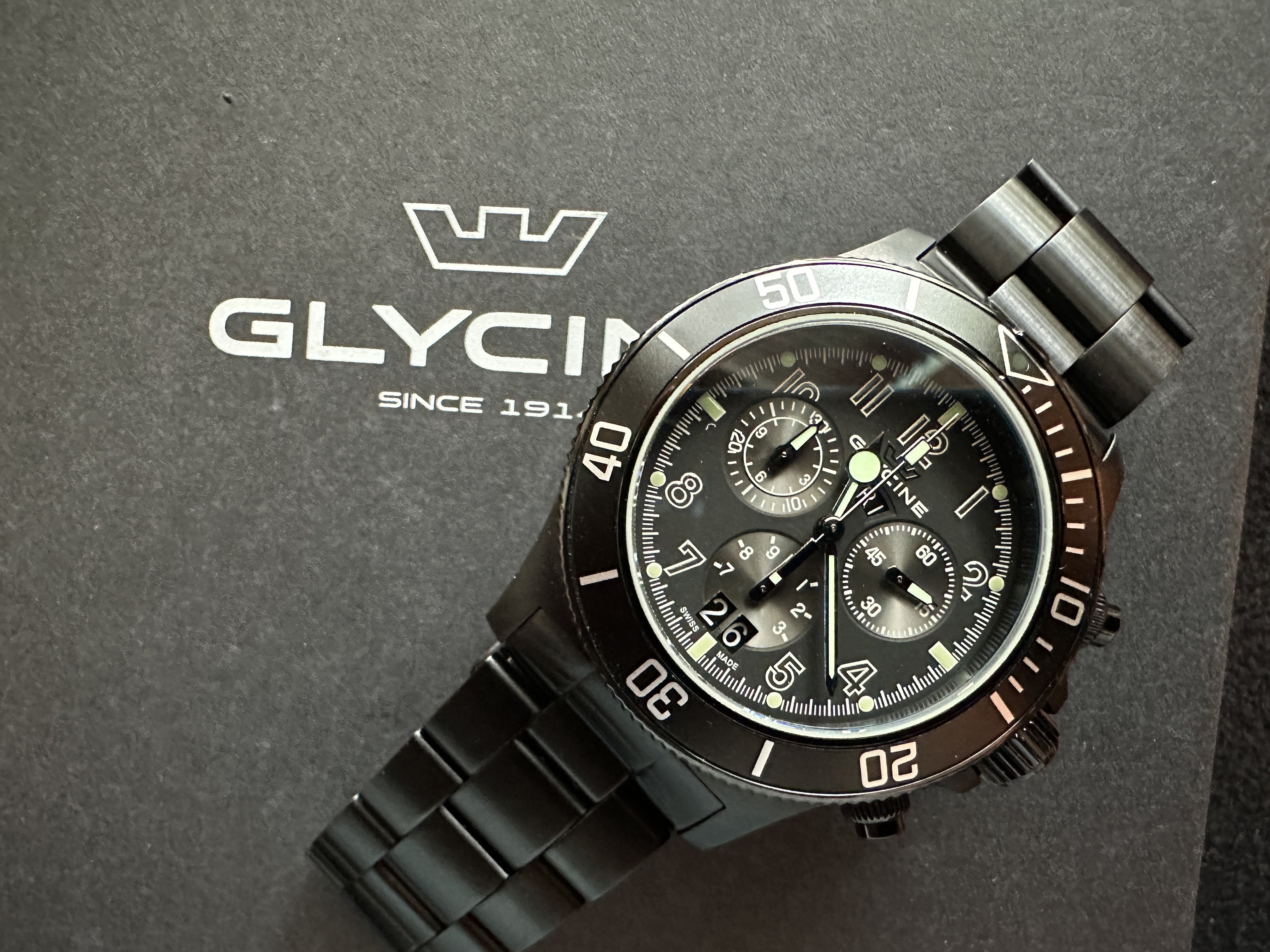 SOLD WTS . Glycine GL1001 Quartz Chrono PVD on bracelet