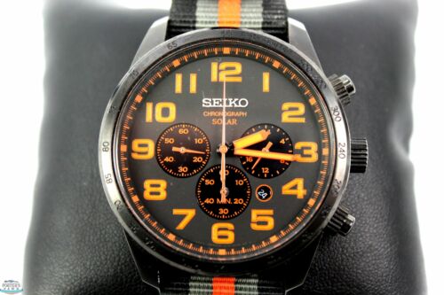 mode Delegation Narabar Seiko Solar Chronograph Black Orange Dial SSC233 Nylon Strap Men's Watch |  WatchCharts