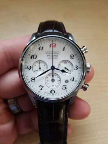 Seiko Presage Automatic Chronograph Brown Leather Strap Men's Watch SRQ025  | WatchCharts