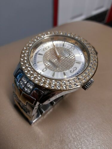 MARCK ecko 金腕時計　bboyブリンブリン Marc Ecko THE KING Watch Rare Pre-Owned Bling Ice GOLD