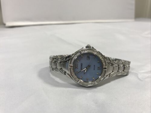 SEIKO Solar Diamond BLUE MOP Dial Women s Watch SUT371 MSRP