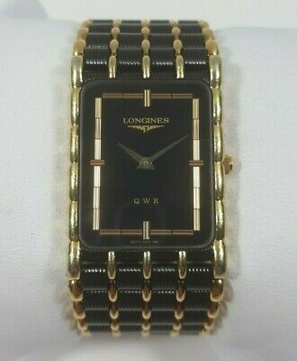 Vintage Longines QWR SWISS Quartz Black Dial Two Tone Stainless