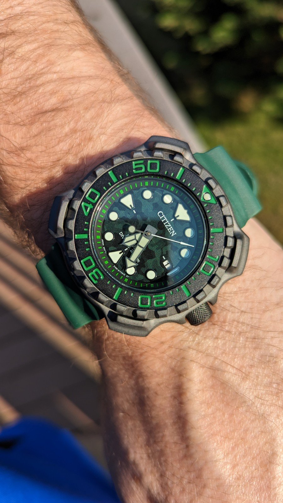 265 USD] Citizen BN0228-06W Green Camo Titanium Diver | WatchCharts