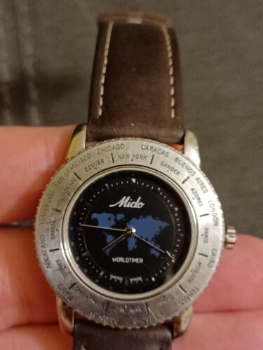 Mido ミドー WORLD TIMER 5200 ワールドタイマー 革ベルト クォーツ SS