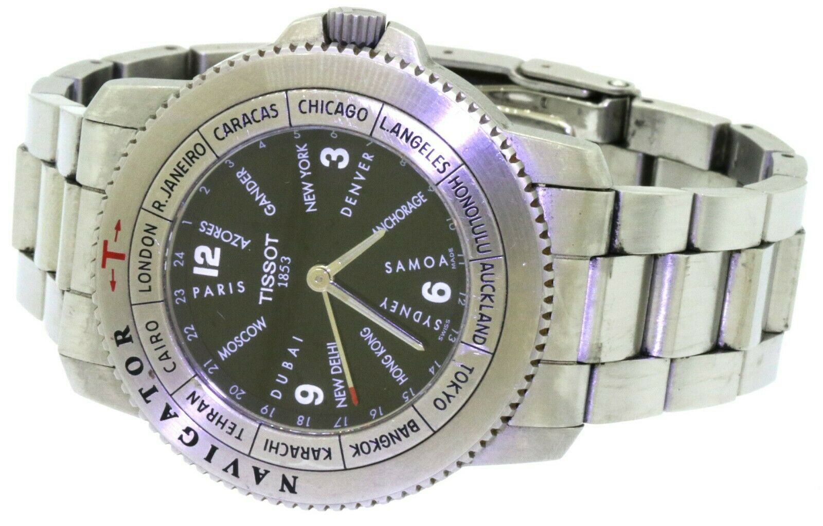 Tissot Navigator N250 vintage SS world time quartz men's watch w